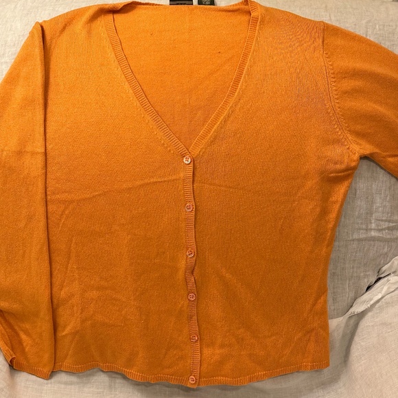 LLBean silk/cashmere orange cardigan sweater - Picture 2 of 6